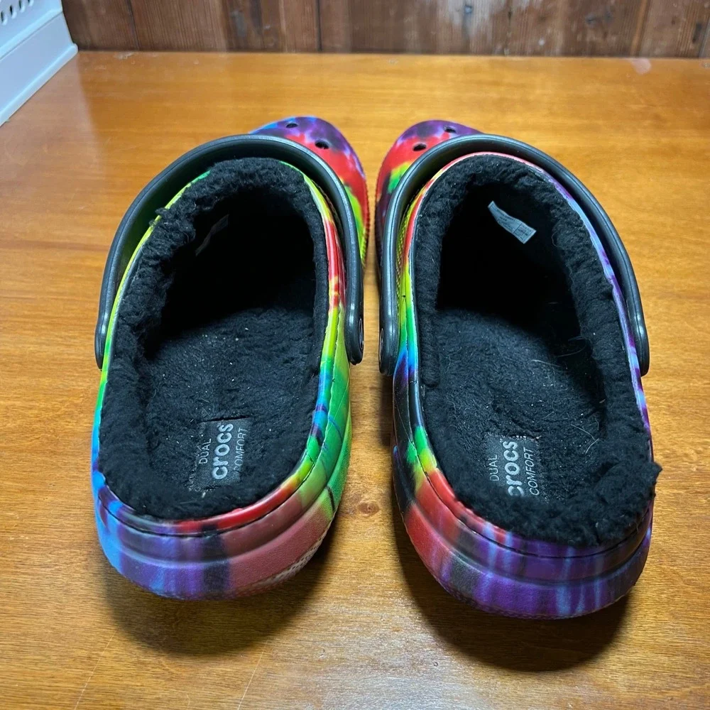 Crocs Classic Lined Clog Mens 12 Multi Tie Dye Faux Fur Lined Comfort Shoes